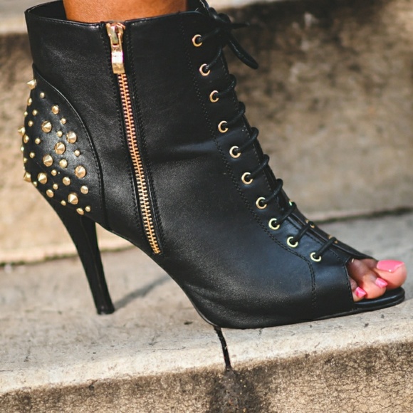 Black studded zip peeptoe booties sz 11 - Picture 5 of 5